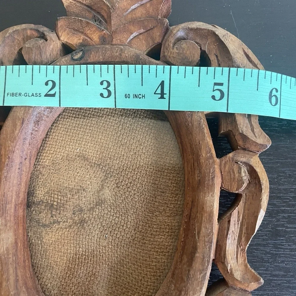 Vintage Hand Carved Wood Picture Frame Ornate Black Forest Style Folk Art Glass